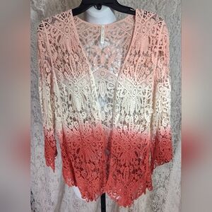 Coral Ivory Ombre Crochet Cardigan - NWOT
